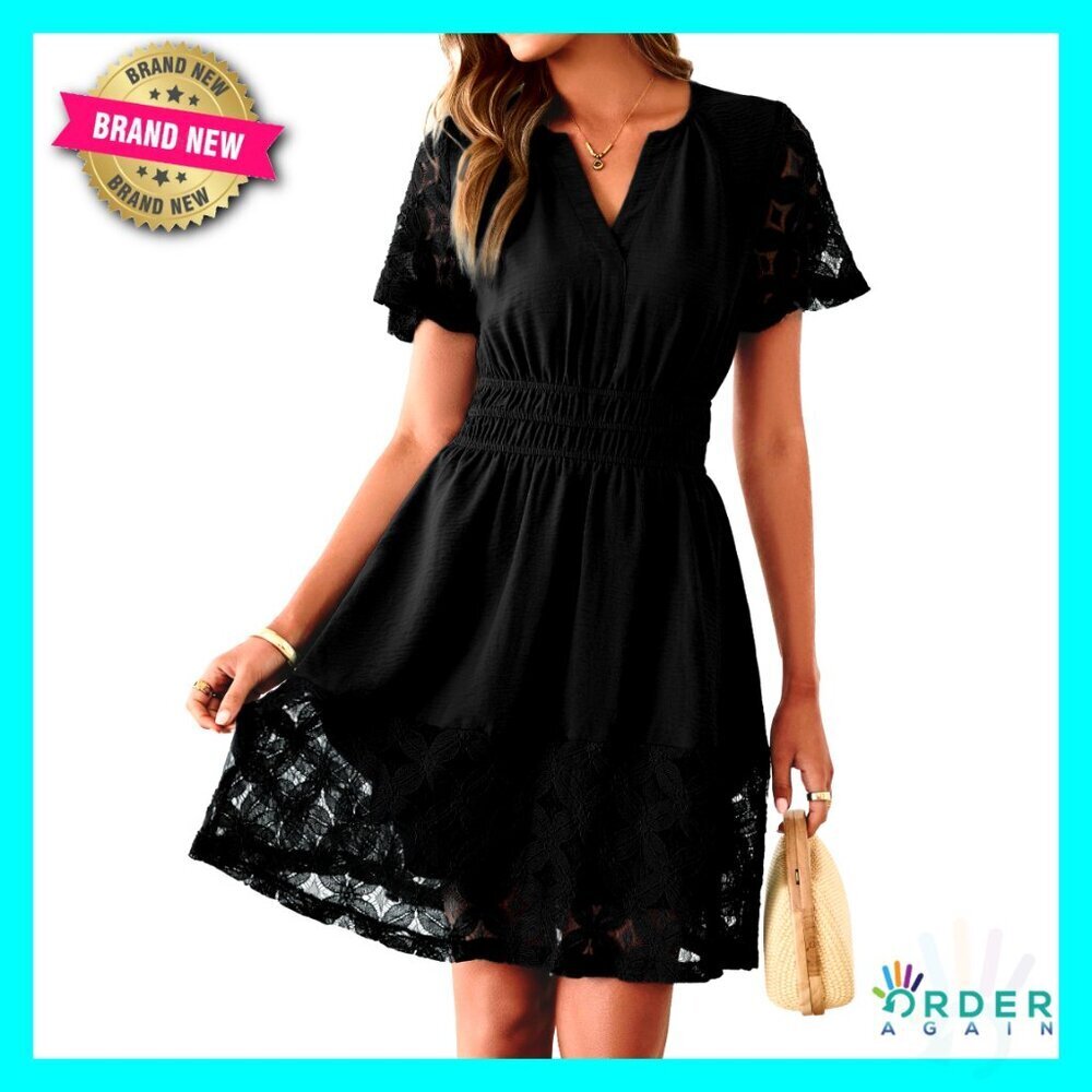 Boho Summer Dress V Neck Short Sleeve Empire Waist Tiered Mini Casual Chic